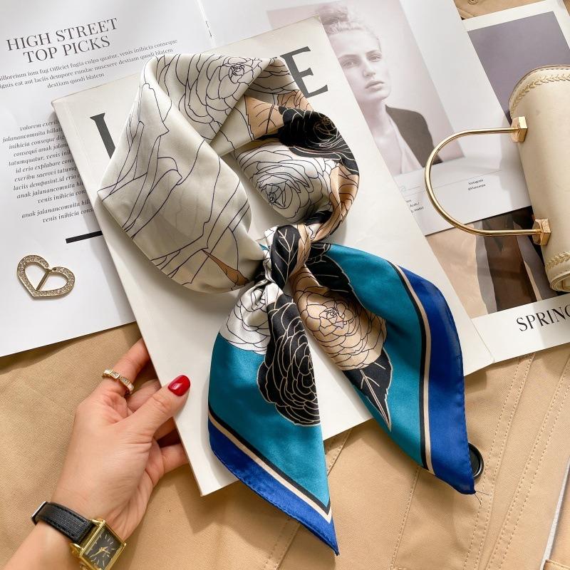 Zhang Ruonan silk scarf women's spring and summer new fashion retro accessories scarf neck high-end small square scarf