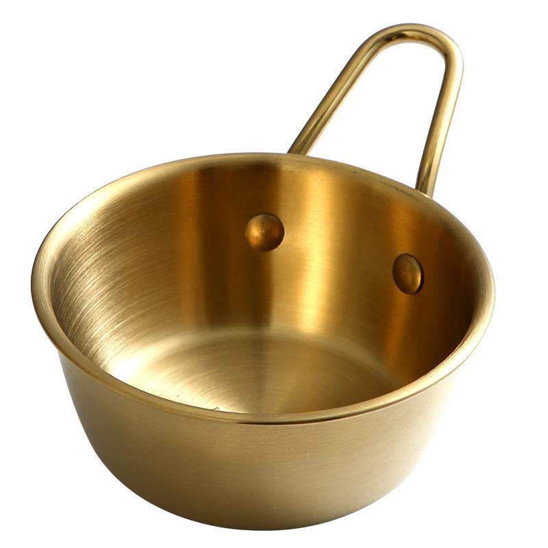 Korean-Style Portable Rice Wine Bowl with Handle - 304 Stainless Steel, Ideal for Camping & Cold Drinks, Golden Finish.