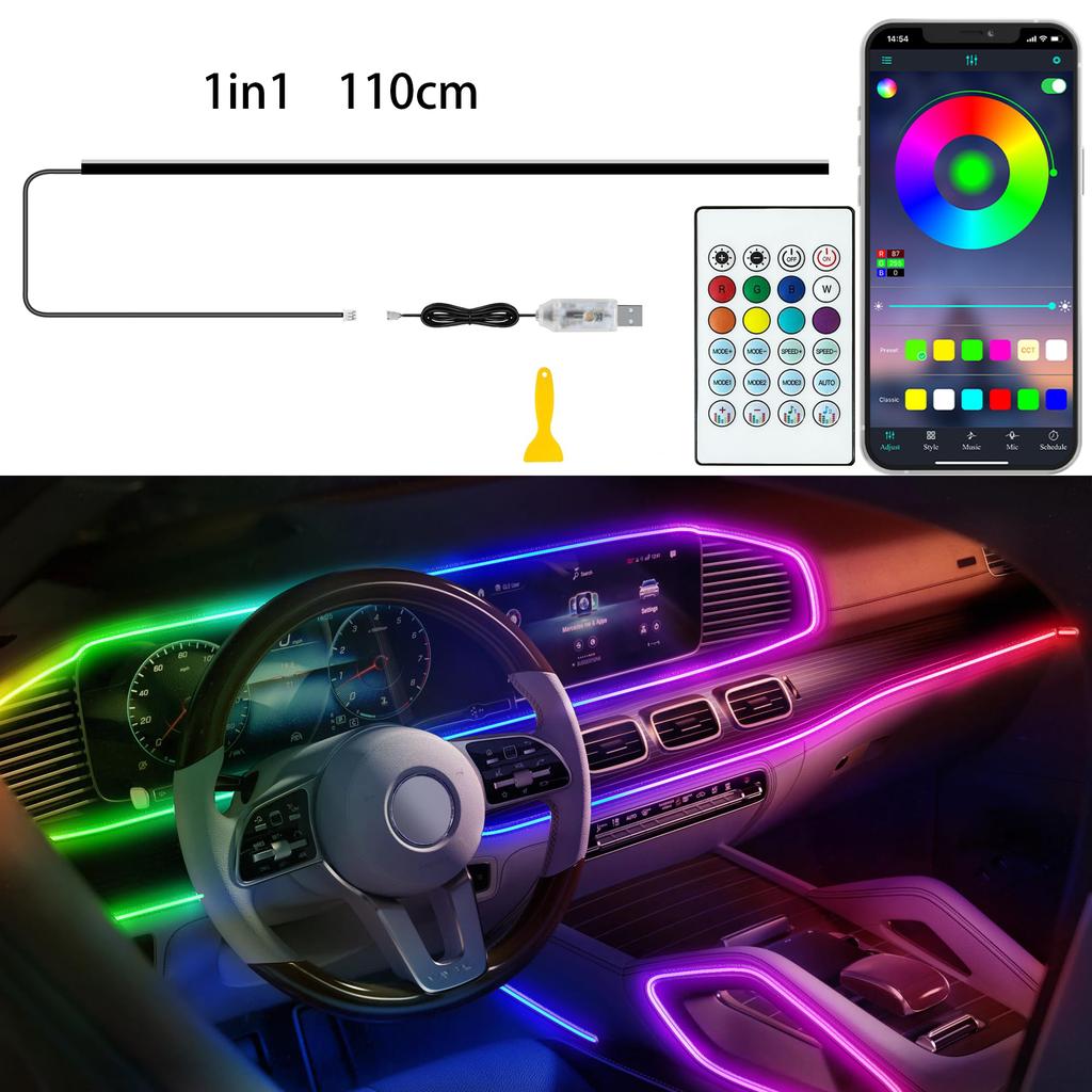 Colorful Car Ambient Lights 22 In 1 Automobile Atmosphere Lamp Acrylic Light Guide Strip Symphony Car Decorative Light 64 Colors