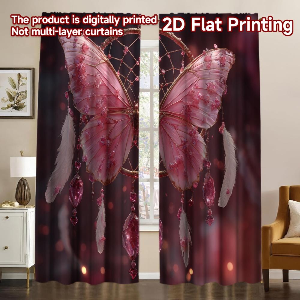 

2D FLAT PRINTING 2pcs Curtains (Without Rod) Dreamcatcher with Butterfly and Feathers Print Chic Curtains Versatile Polyester 100*130 Grommet Top 1pcs