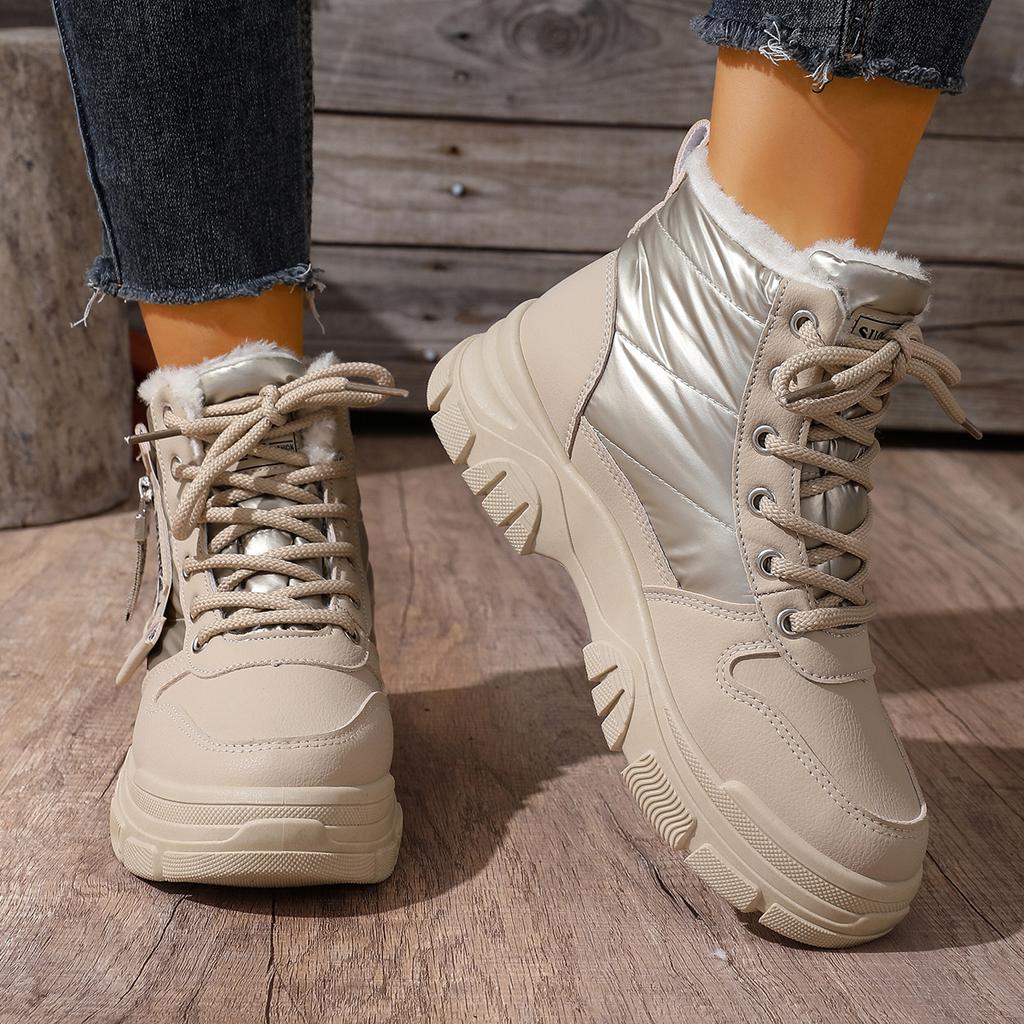 Damen Stiefeletten Warm Höhenerhöhend Schneestiefel High Top Plateau Baumwolle Sportschuhe Wintermode Wasserdichte Stiefel Damen