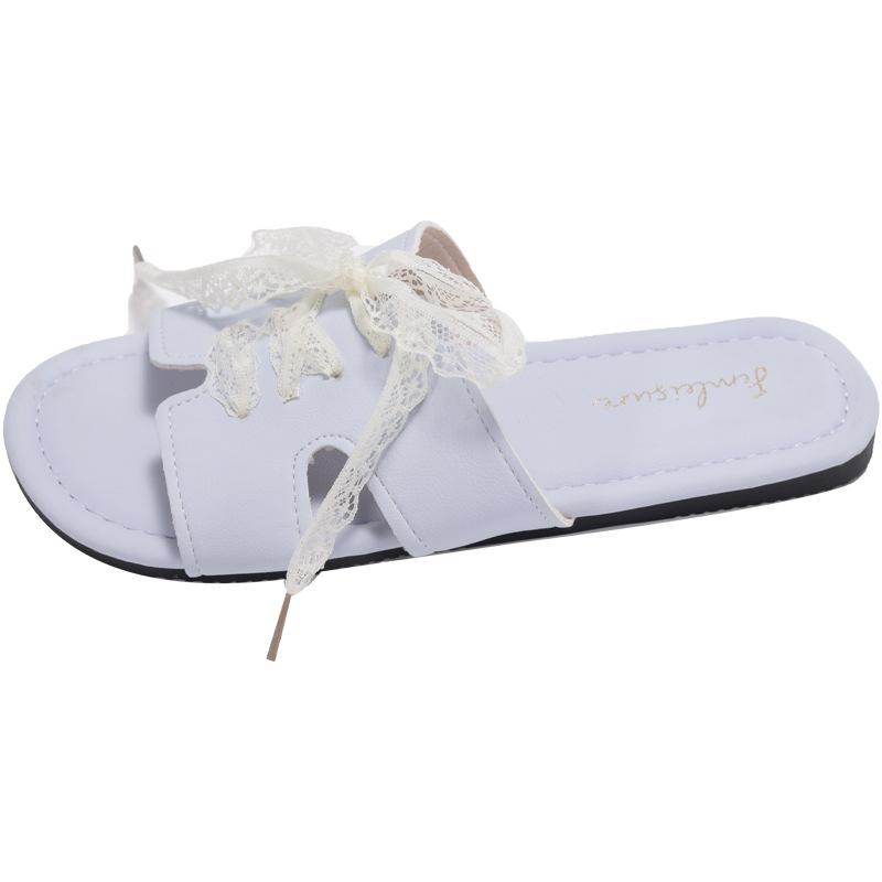 

2025 summer new Korean version flat-bottomed slippers women s open-toe one-word drag hollow casual lace-up sandals 40