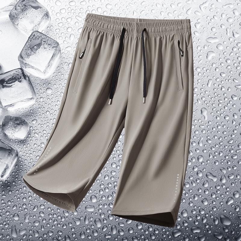 Ledově hedvábné 7palcové kalhoty pro muže na léto, tenké, volné, ležérní, s rovnými nohavicemi, pro mladé, prodyšné, rychleschnoucí šortky, pánské sportovní kalhoty