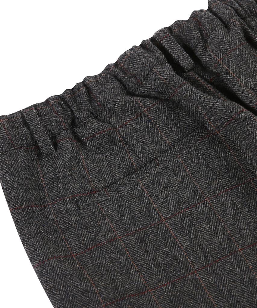 PRAIRIE Wool Herringbone Check Wide Slacks (Charcoal)