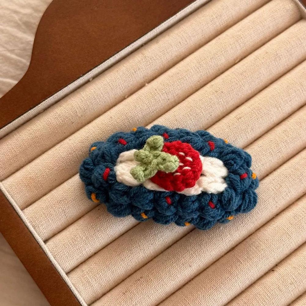 Sweet Cute Women Universal Wool Crochet Cartoon Fruit Hair Clip Winter Bangs Side Broken Hair Clip Festival Gifts Hair Accessory