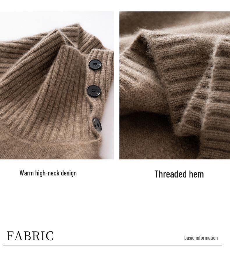 Women's Thickened Cashmere Cable Knit Sweater - Solid Color Base Layer Top for Autumn & Winter