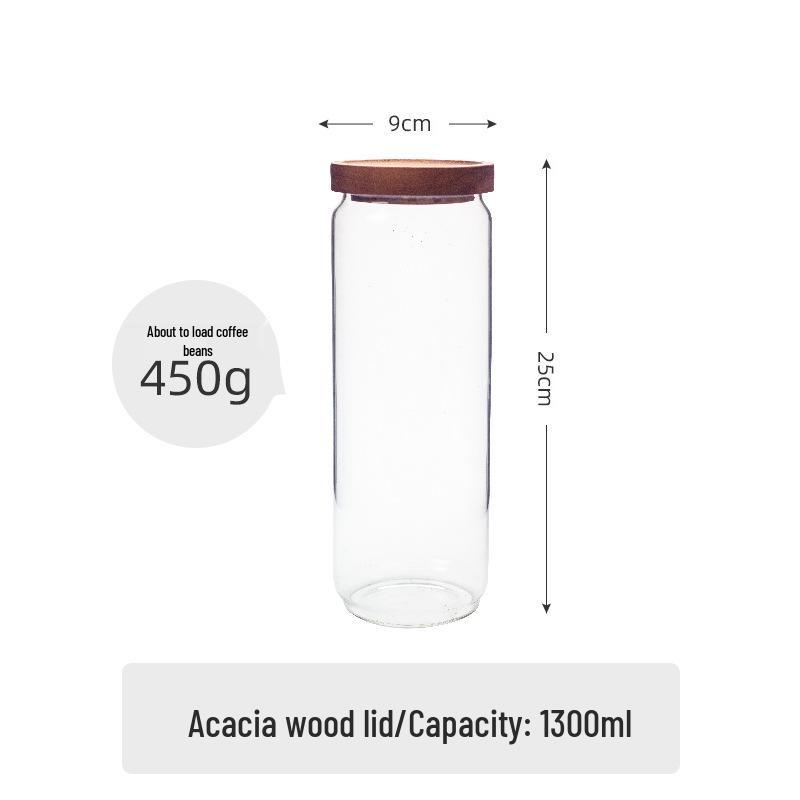 Acacia Wood-Lid Glass Jar for Coffee, Grains, Cereals, Dried Fruits, or Tea Storage