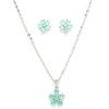 Rhodium Plated Silver Toned American Diamond Studded Floral Shaped Pendant Chain With Earrings Jewellery Set For Women And Girls