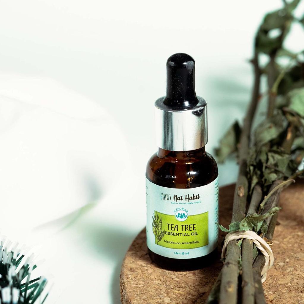Nat Habit 100% Pure Tea Tree Essential Oil for Hair and Skin - 15ml - Natural Steam Distilled Aromatherapy Diffuser Oil