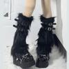 Women Furs Leg Warmer Winter Furry Long Boot Cuffs Fuzzy Shoe Cover Party Costume for Holiday Festival Performances Play
