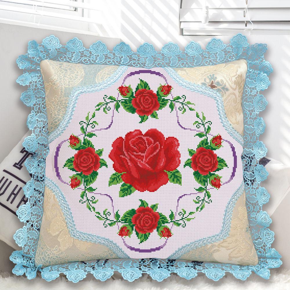 60CM Cross Stitch Pillow Sofa Pillow Car Pillow Sky Blue Lace Pillowcase