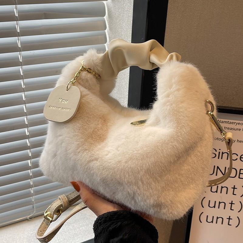 

2026 Plush Handbag Women New Fashionable Fluffy Bag All-matching Niche Chain Cross-slung Female хаки