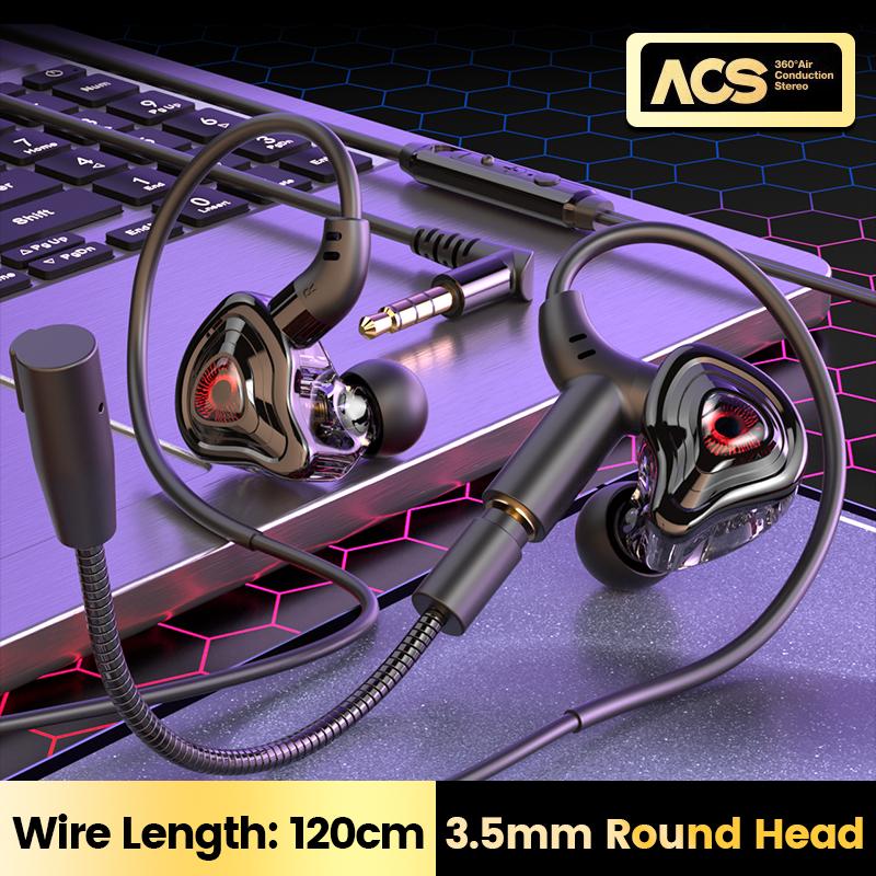 Game Wired Headphones With Dual Microphones Type C 3.5mm In-ear Earphones HiFi Stereo Headsets Sport Gaming Headphone For Phone