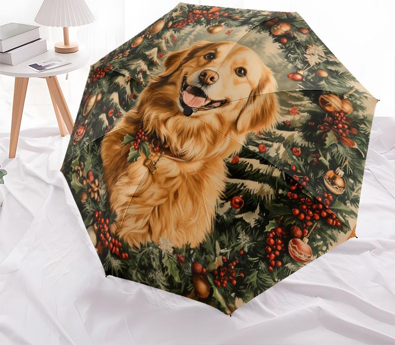 Christmas dog, automatic folding umbrella, portable and foldable design, 8 ribs, a Christmas or birthday gift.