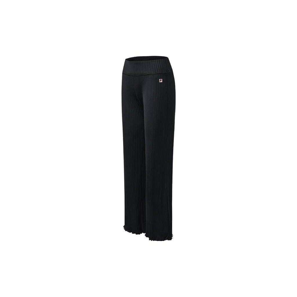 Fila SS23 Solid Color Logo Basic Simple High Waist Sports Wide Leg Long Pants Women Pants Deep-Black A11W321614F-BK