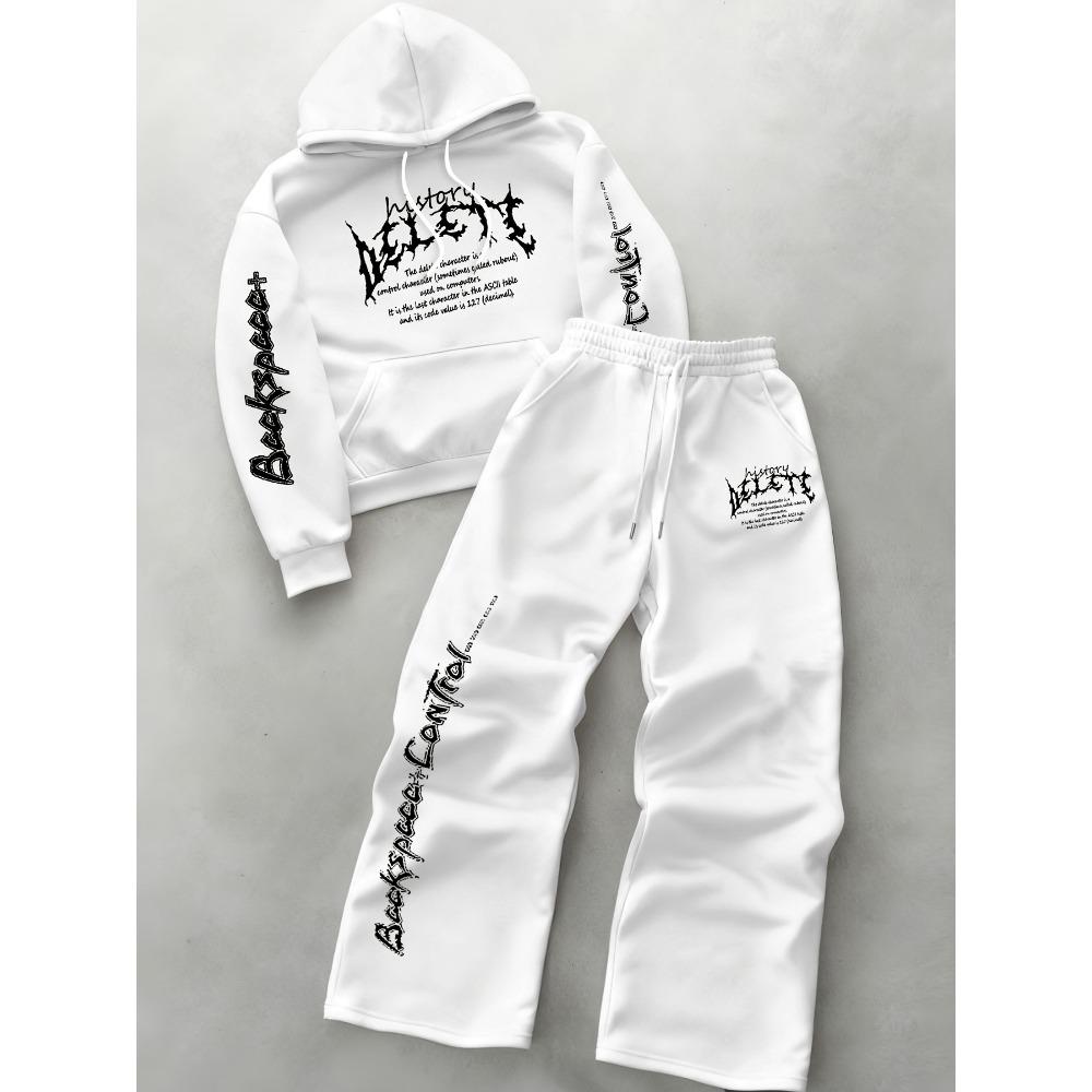Cool Pattern Print, Men's Autumn and Winter Sportswear Set, Multifunctional Drawstring Hooded Sportswear and Drawstring Casual Wide Leg Pants