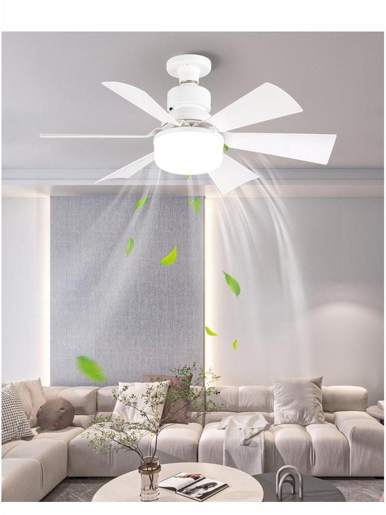 Six-Leaf Flower Pattern Ceiling Fan Light with Removable Blades, E27 Base, Ideal for Bedroom & Living Room.