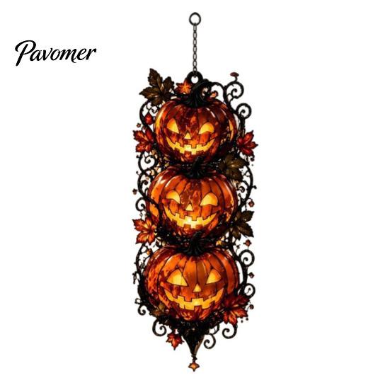 Retro Halloween Party Supplies Triple Stacked Jack-o'-Lantern Door Hanger, 2D Pumpkin Wall Hanging Ornament, Spooky Theme House Decor Fall Porch