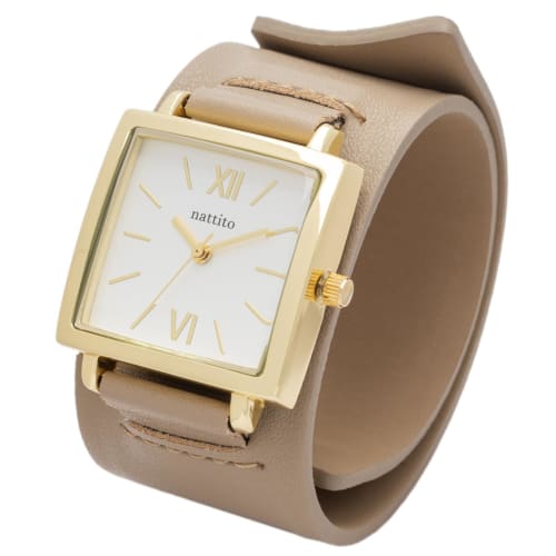 Fieldwork Women's Analog Watch with Leather Strap and Bangle, Krunto Gray Beige, ST294-1
