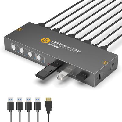4K KVM Switch Full 4 PC Computers Share One KVM 4 Input Supports No Driver Plug and Play HDMI, USB3.0 Port, Monitor, Switcher, 4K@60Hz, Required,