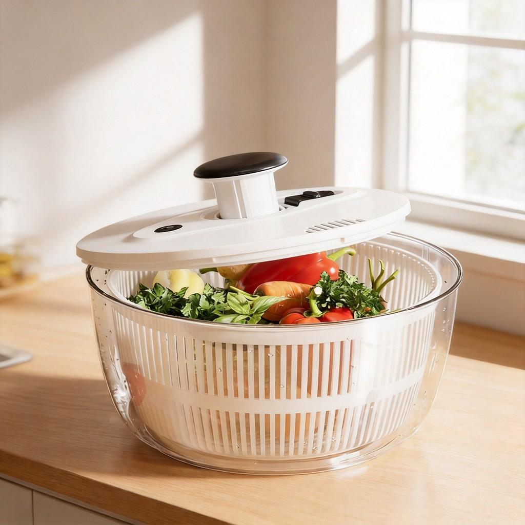 Multi Function Salad Spinner Basket With Manual Rotation For Fresh Fruit And Vegetable Washing