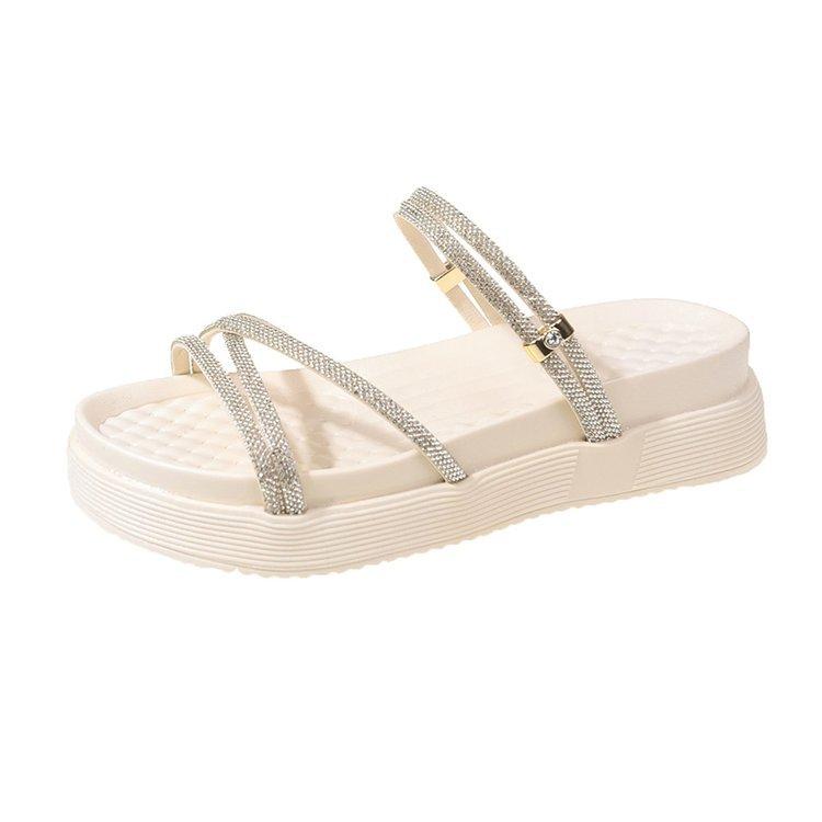 

2025 new two wear cross with cool slippers fairy style versatile sandals female Internet celebrity soft bottom rhinestone one 40