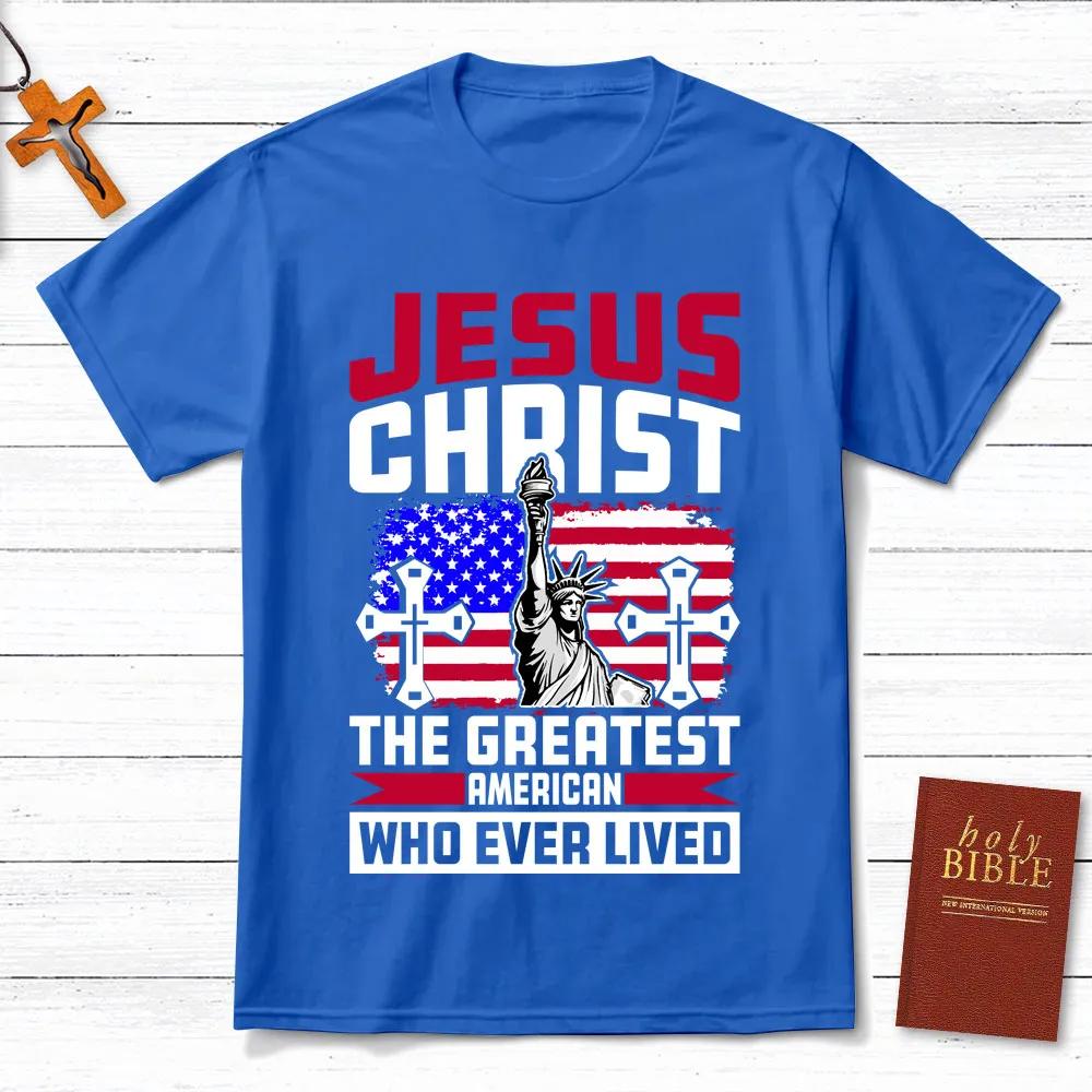 Jesus Christ American Flag TShirt Mens and Womens Short Sleeve Cotton Tees Y2k Shirt Men Clothing Summer Blouse Oversize Tops