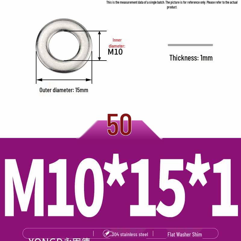 304 Stainless Steel Thickened Flat Washer / Ultra-thin Metal Gasket, Sizes M1.6-M10