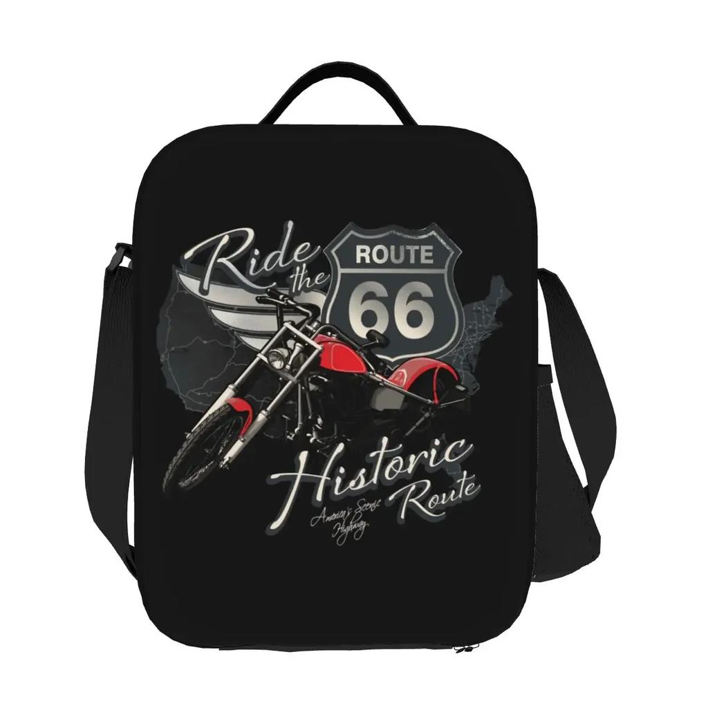 Motorcycle Ride Route 66 Insulated Lunch Bags for US Numbered Highways Resuable Thermal Cooler Food Lunch Box Work School Travel
