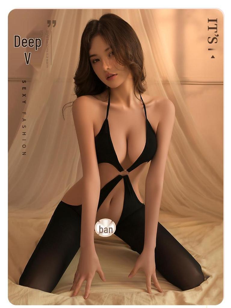 Sexy Halterneck Strappy Backless Open Crotch Bodysuit Lingerie Set 1635