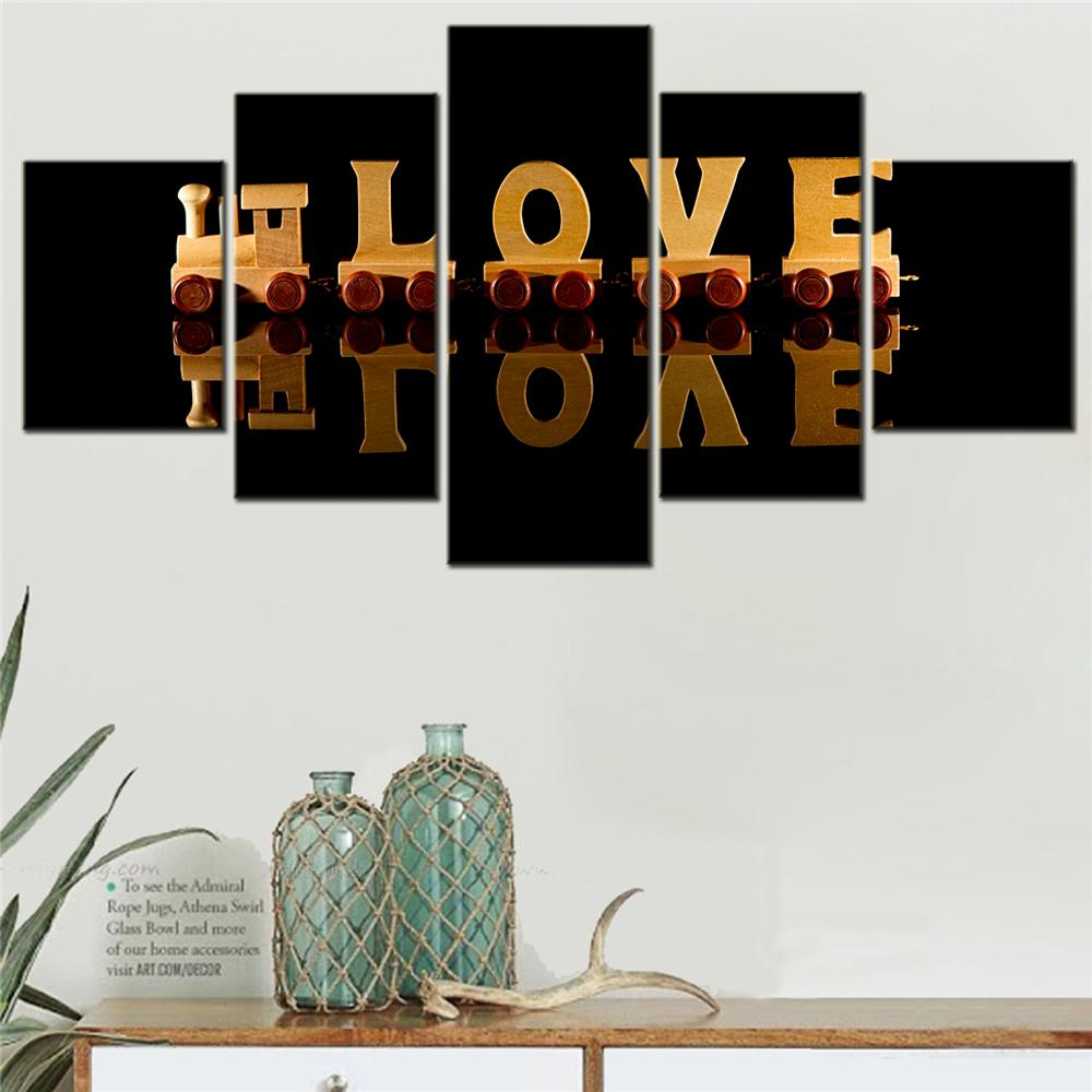

5 Pieces Canvas Wall Arts Poster Painting BlackDark Love Text Wooden letters Wallpaper Home Decor Picture Printing Artwork 20X35 20X45 20X55CM