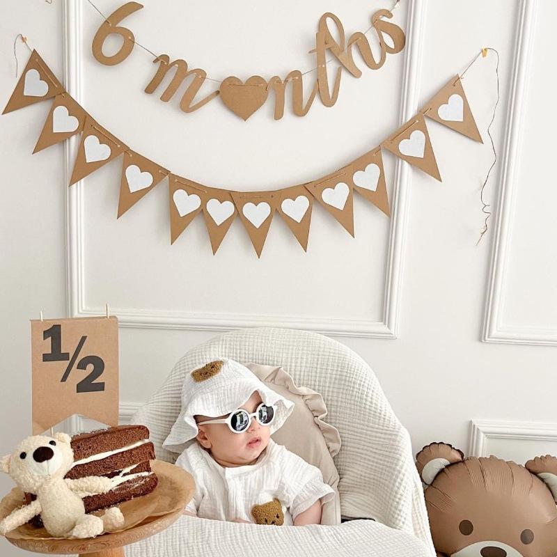 Stendardo Segno Mezzo Compleanno in Carta Kraft Scritta Corsiva Candelabro Ghirlanda 6 Mesi per Decorazioni Festa di Compleanno Baby Shower