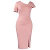 Women Fashion Elegant Solid High Waist Hip Wrap Short Sleeve Midi Dress