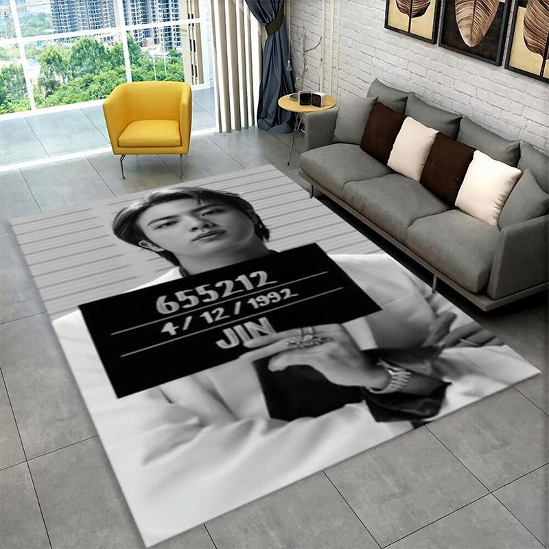 Tapis Kpop B-BTS Kim Seok Jin Chanteur pour Salle de Jeux Chambre Salon Canapé Décoration Intérieure,Tapis de Zone Tapis de Sol Antidérapant Cadeau