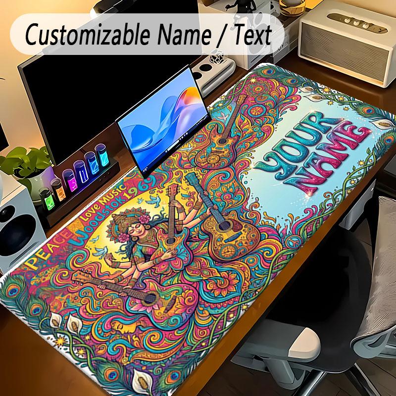 Music Theme Personalized Mouse Pad Custom Name Text Non Slip Desk Pad For Laptop Office Desktop