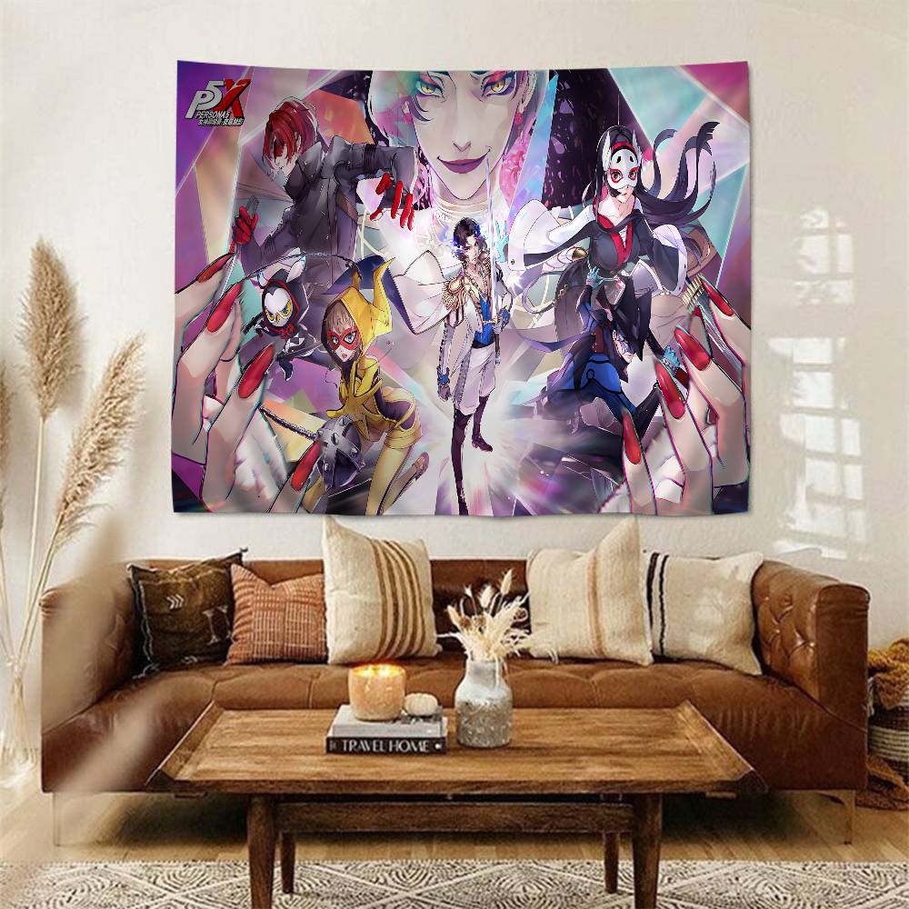 Hot Video PPersona 5 Gaming Anime Tapestry Hippie Flower Wall Carpets Dorm Decor Cheap Hippie Wall Hanging