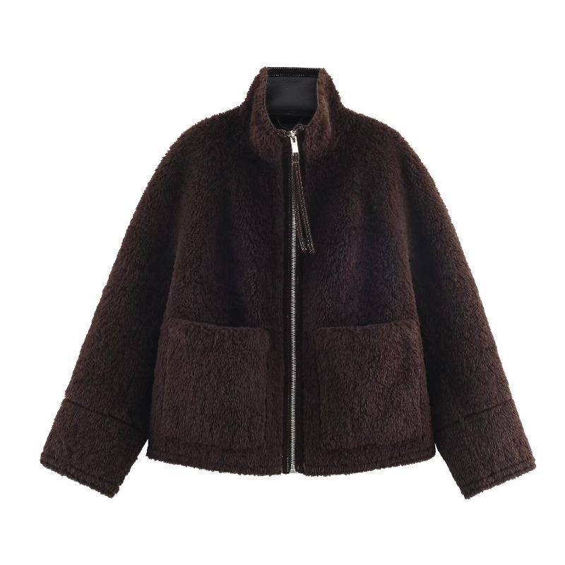 Original Winter Jacket Double-Sided Fur Jacket Women's Loose Fit Long Sleeve Zipper Outerwear Coats Jacket Women