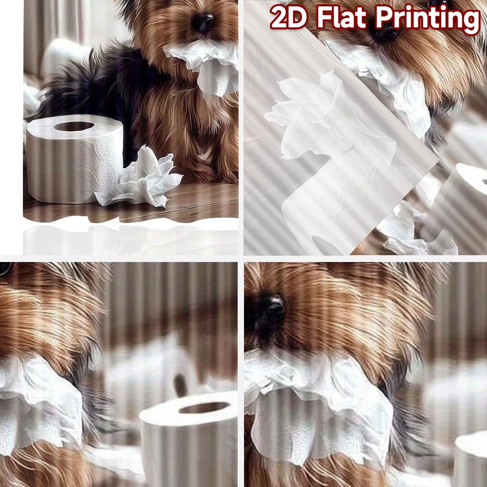 2D Flachdruck 2 Stück Vorhänge Niedlicher Yorkshire Terrier Toilettenpapier-Chaos Digital Bedruckte Polyester-Vorhänge Party-Dekorationen für