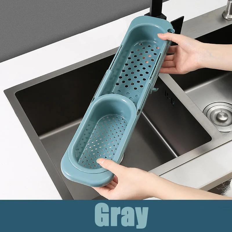 

Adjustable Length Kitchen Sink Drain Basket Dish Drainer for Soap Towel Rack Supply Kitchen Accessories Shelf Dish drainer серый