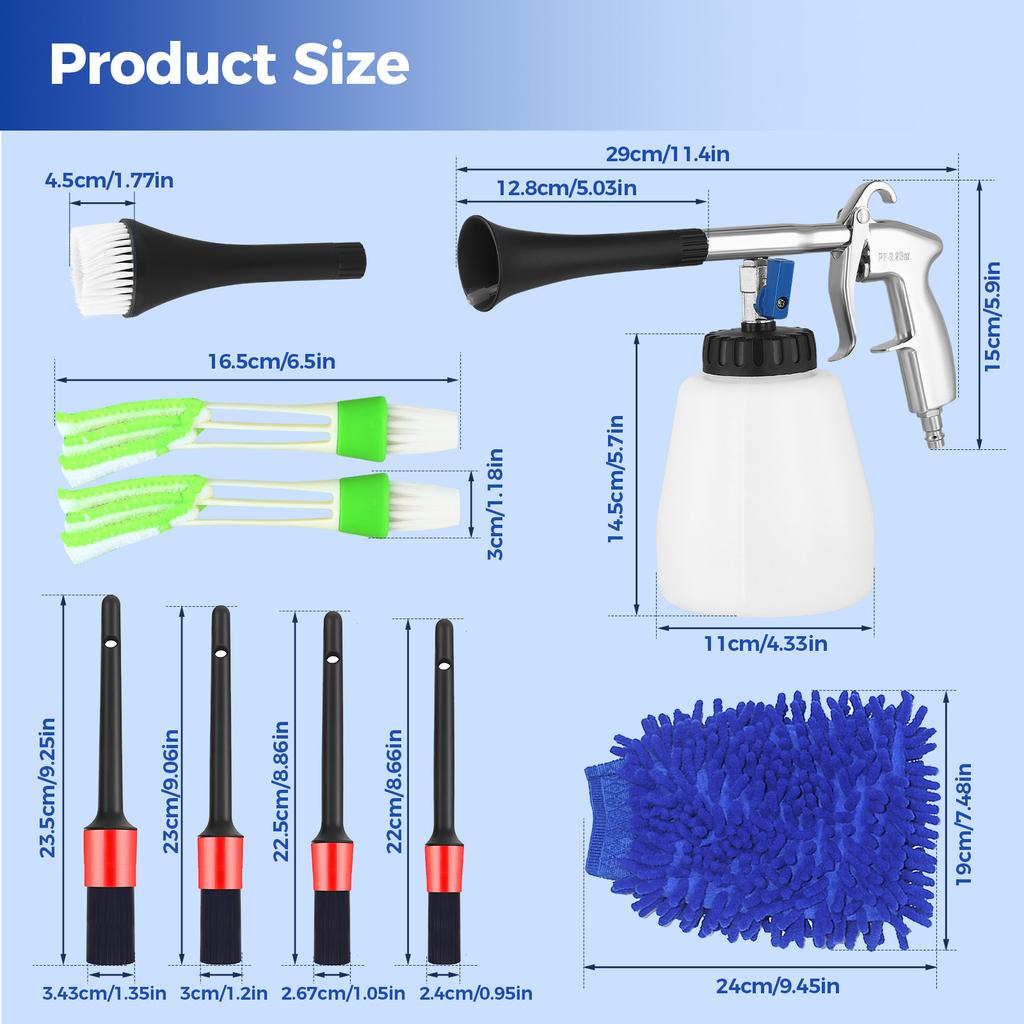 Interior Cleaner Car Cleaning Gun, Washing Gun 60 L 6 ~ 9 2 Bar Car Cleaning Set Compressed Air Cleaner Interior Washing Gun