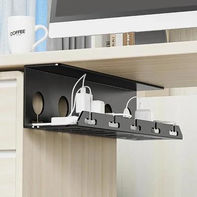 Gestion des câbles sous le bureau, chemin de câbles en métal avec pince, multiprise, support de cordon, sans perçage, fournitures robustes et spacieuses