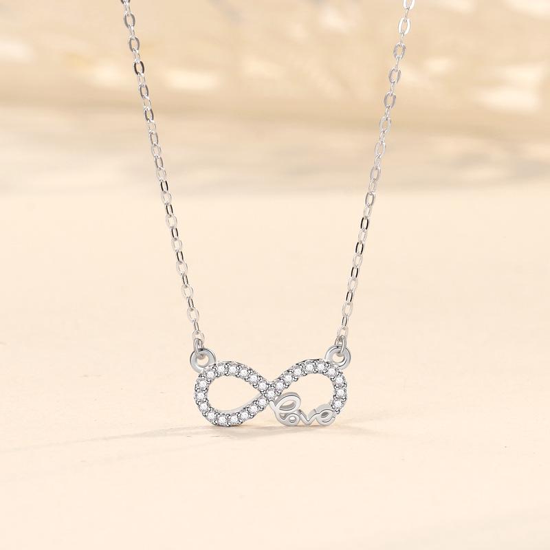 Mobius 925 Sterling Silver Diamond Infinity Love Necklace - Women's Trendy High-End Style.