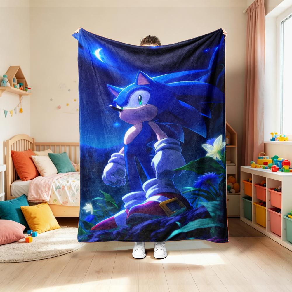 Blanket Cute Cartoon Sonic Anime Theme Throw Blanket Flannel Blanket for Living Room Bedroom Car Camping Full Size Comfortable