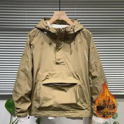 Heren Half-Zip Hooded Workwear Jas - Casual Effen Kleur Pullover Jas