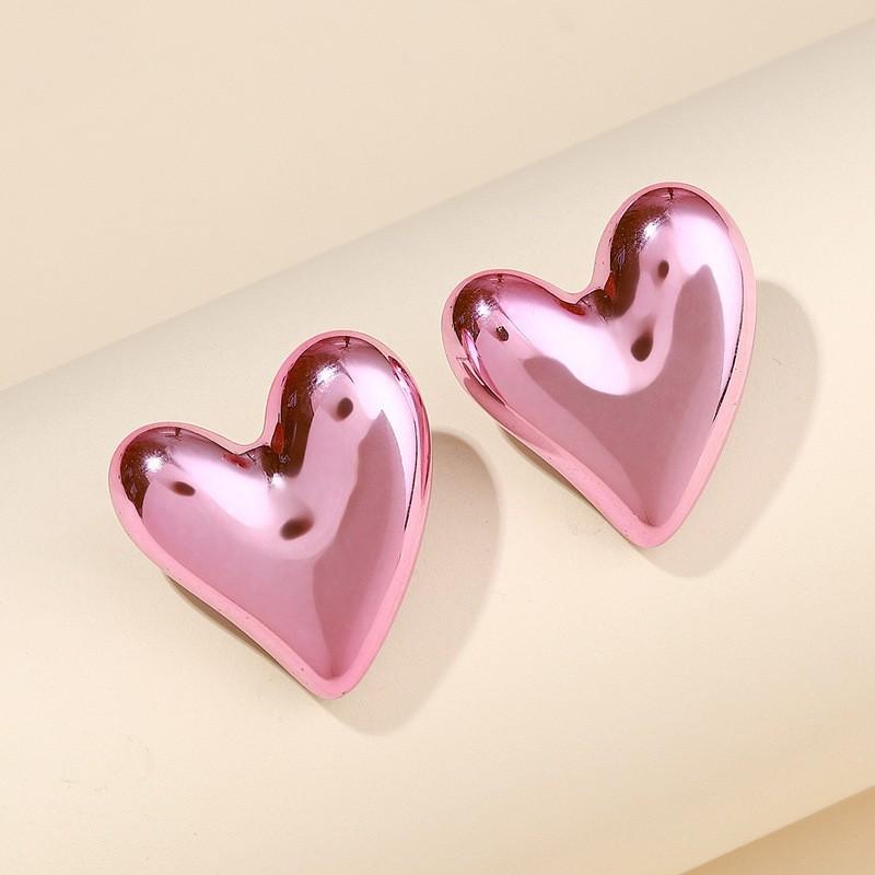 Women Polished Gold Solid 3D Heart Stud Earrings