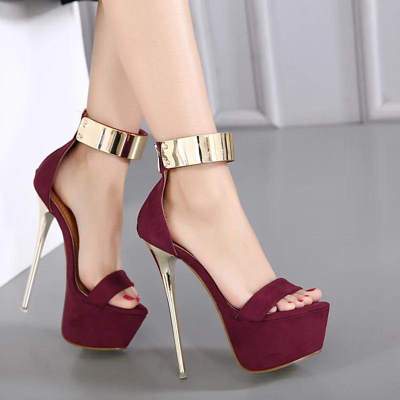

Fashion Design Metal Ankle Cover Strap Women Sexy 16CM Sandals Platform High Heels Party Club Stripper Pole Dance Shoes 40