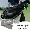 Schwarzes lustiges Tiger Stickerei Golfhandtuch mit Karabinerclip Mikrofaser Polyester und Nylon Weiches Material Golfzubehör