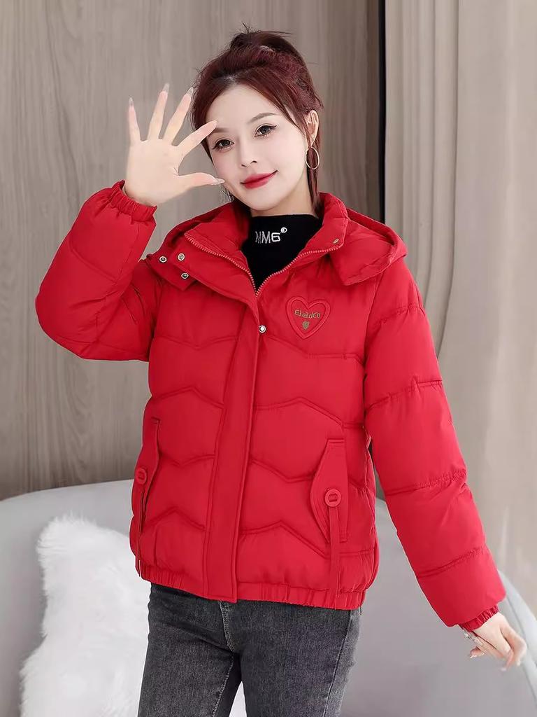 Windproof lightweight hooded thickened fluffy warm cold loose short section of high-quality fabric casual sports jacket cotton jacket coat