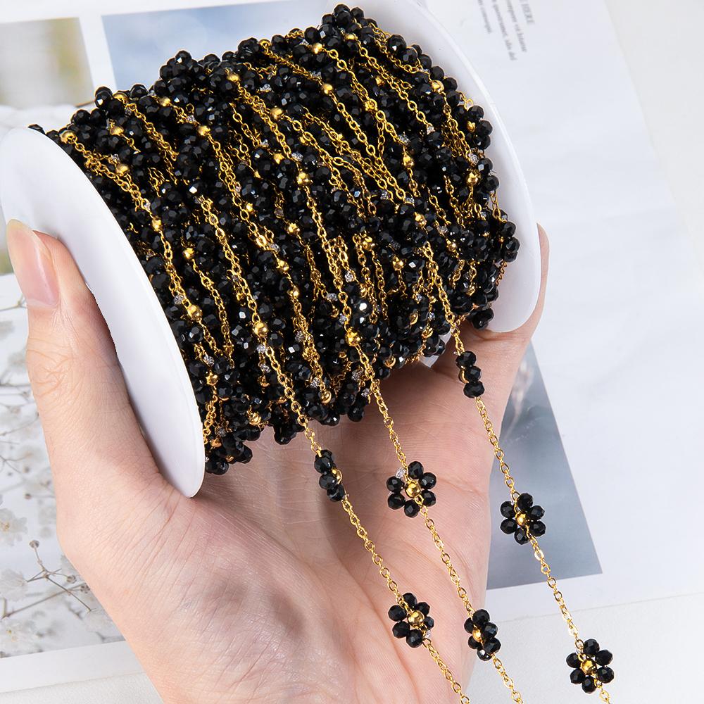

2Meters 1Meter Stainless Steel White Crystal Flower Chain Satellite Bead Chains for DIY Necklace Earring Jewelry Making Supplies 1Meter