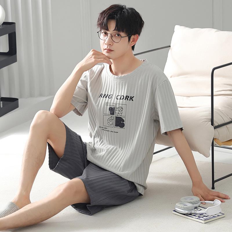 "2024 Men's Thin Cotton Short-Sleeve Pajama Set - Summer Style, Large Sizes Available"